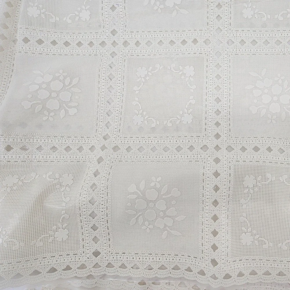 Vintage Cream embossed vinyl Tablecloth Floral Rectangal Scalloped Edge